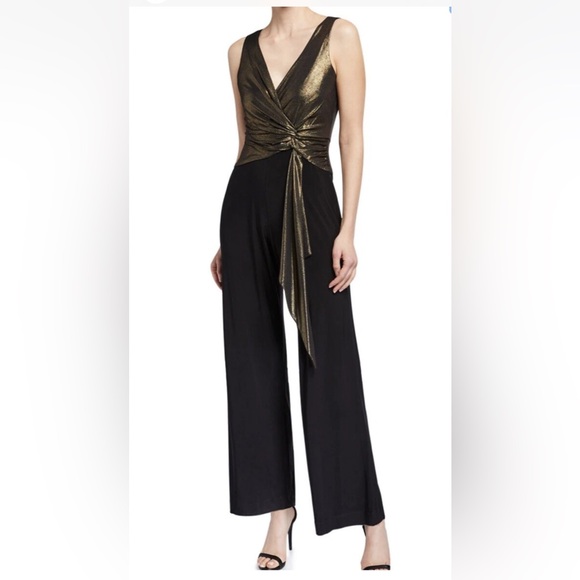 Taylor Pants - Taylor Black and Gold Metallic Jumpsuit